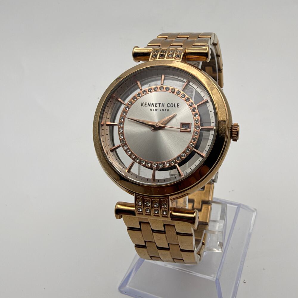 Elegant Kenneth Cole New York Gold-Tone Rhinestone Watch Working New Battery